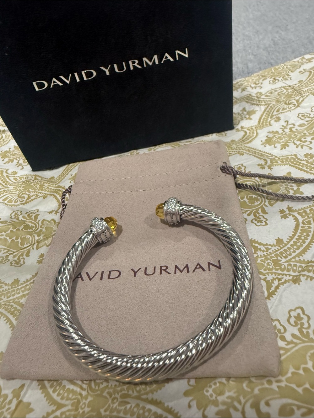 David Yurman Silver Cable Cuff with Gold Heart Accent - Picture 5 of 5